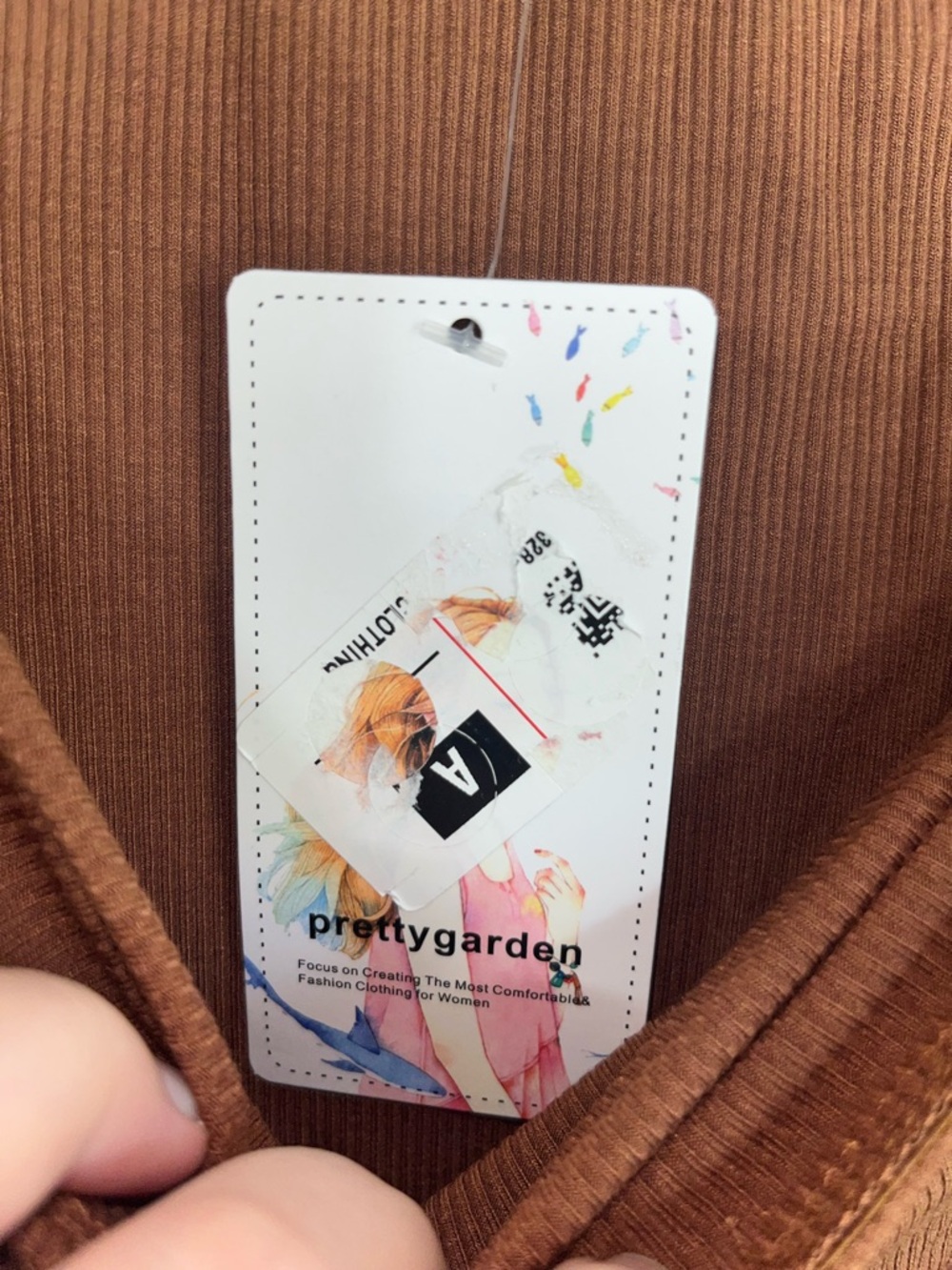 PrettyGarden Brown Off Shoulder Ribbed Top XL Boho Long Sleeve Tie Neck - Picture 3 of 6